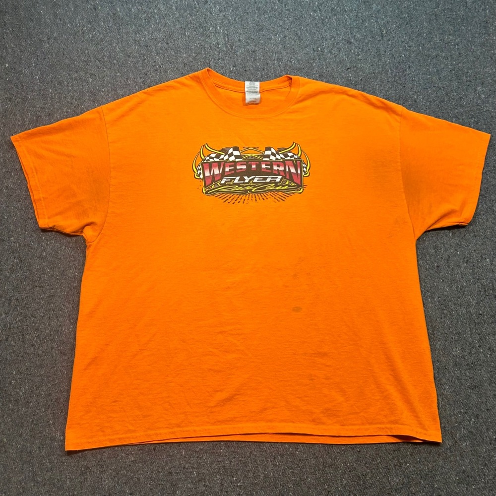 Western Flyer Race Cars Shirt Sz 3XL Men Orange Skater Dirt Track Racing Graphic